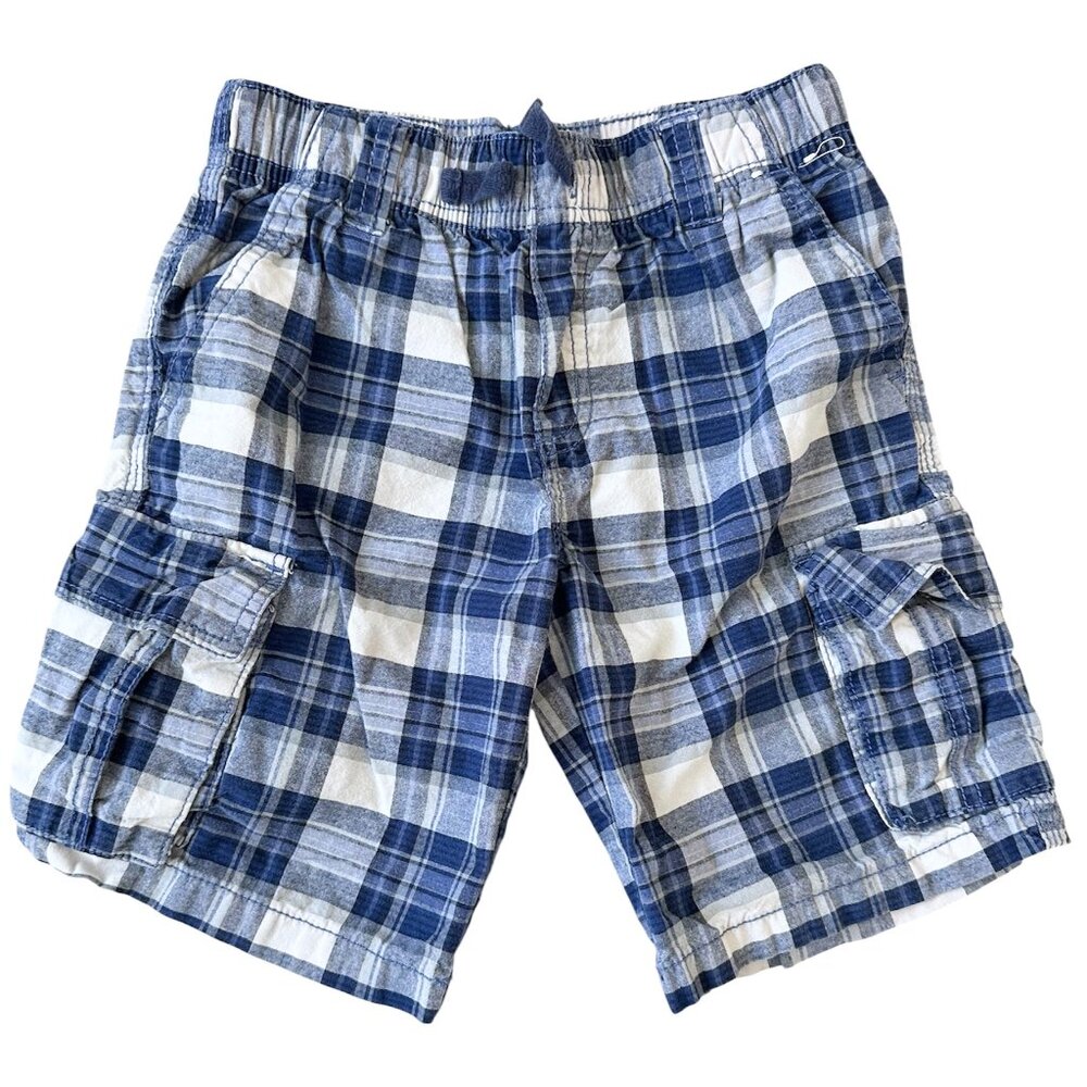 Gymboree Boys Blue Plaid Cargo Shorts Size 7 Years Adjustable Waist Pre-owned
